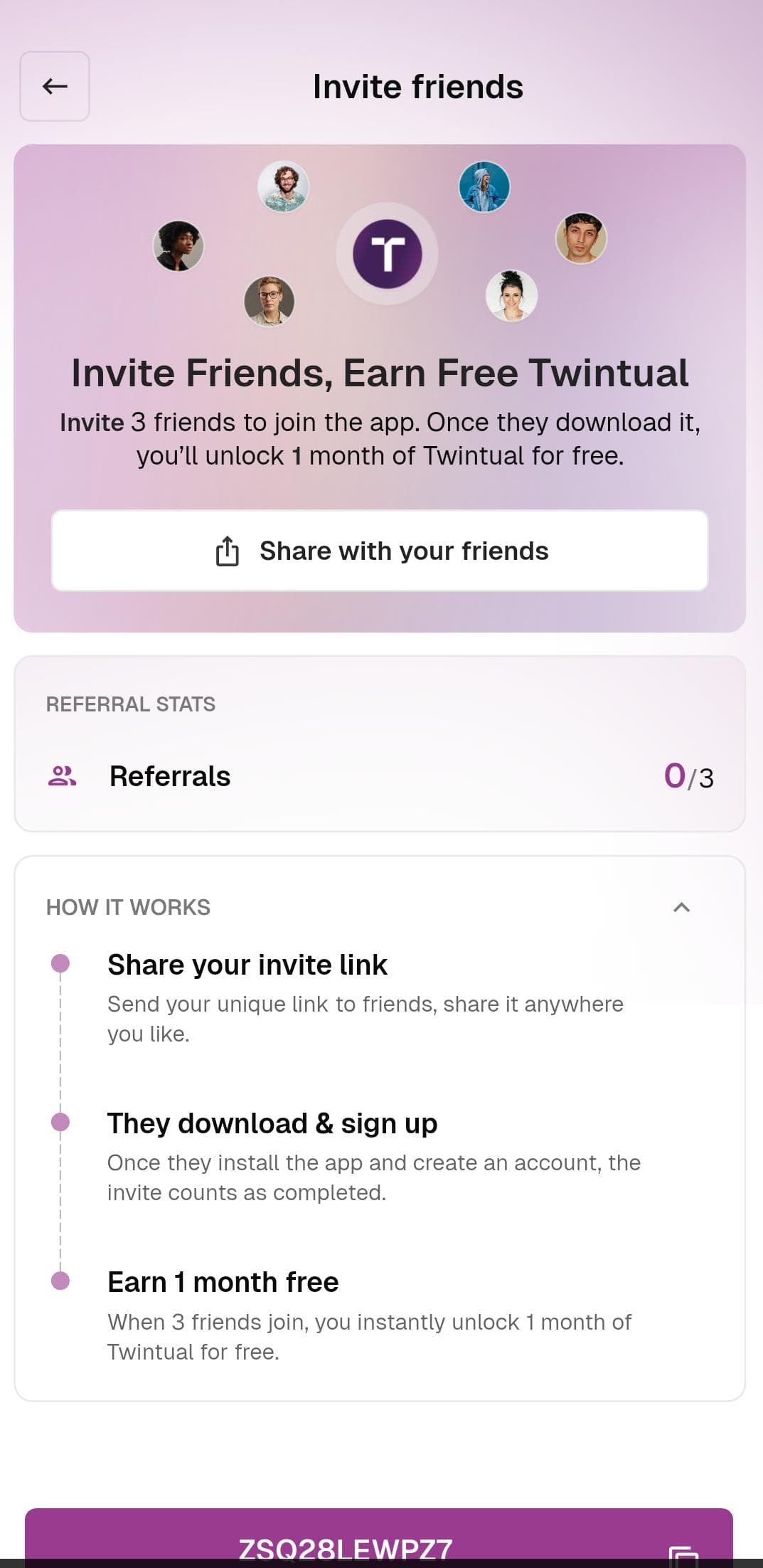 Invite Friends screen