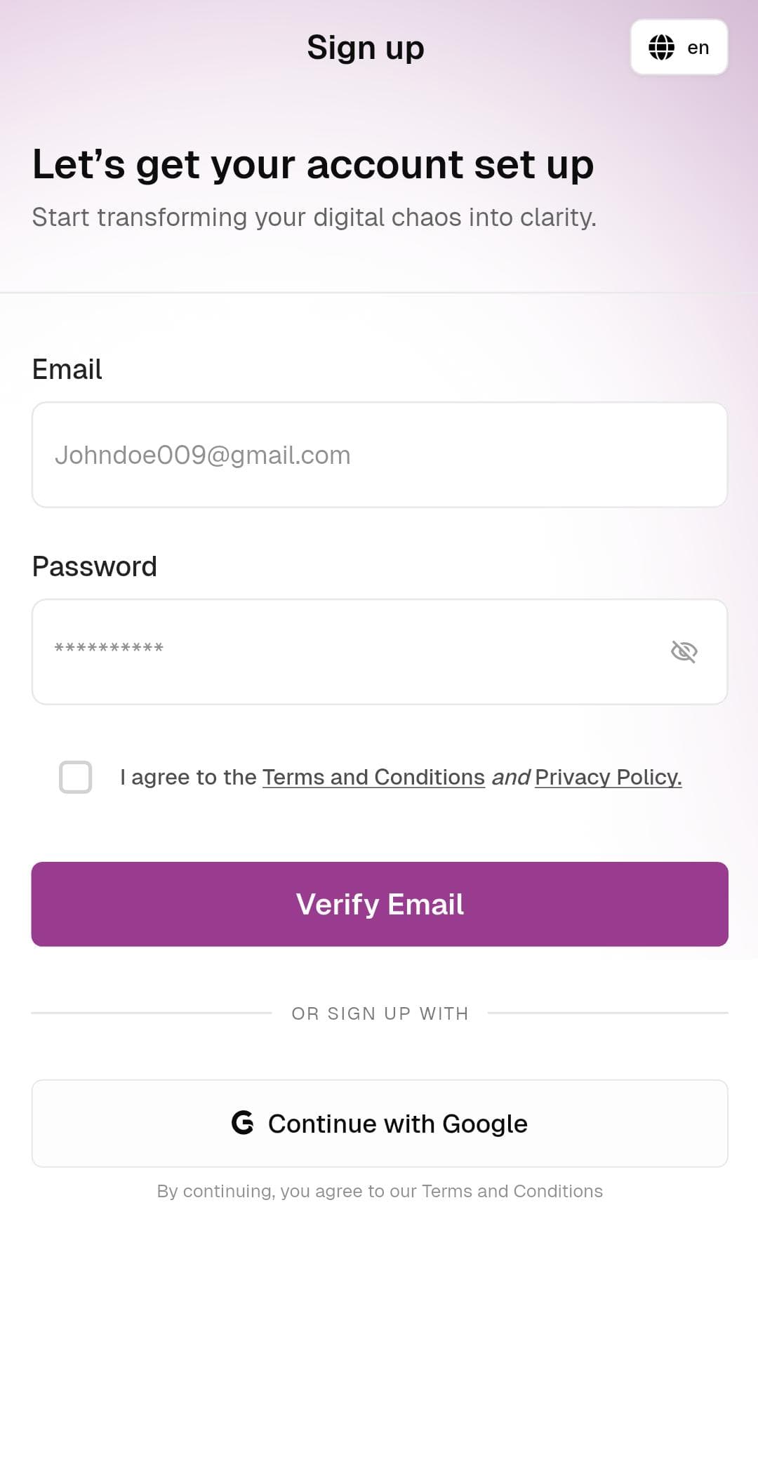 Sign Up Page