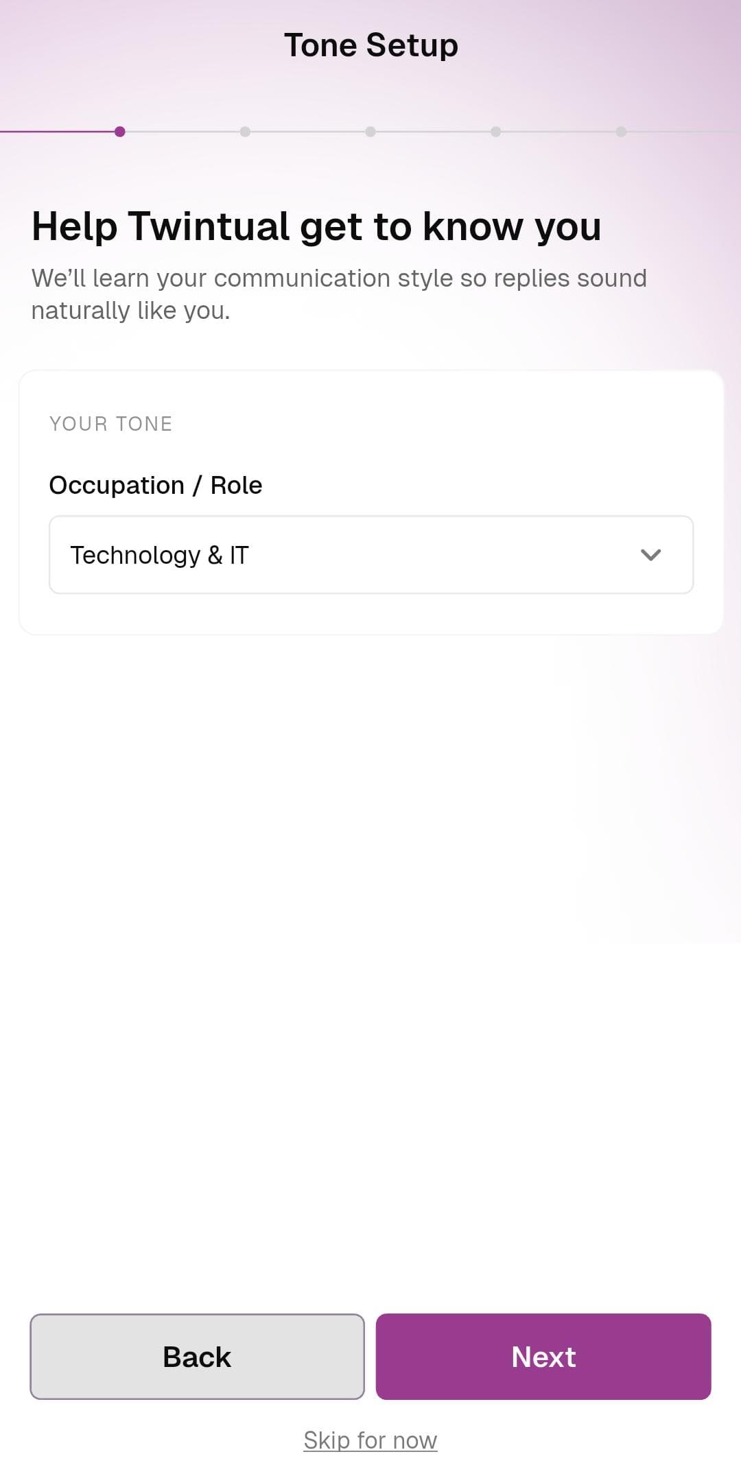 Tone Setup — Occupation and Role