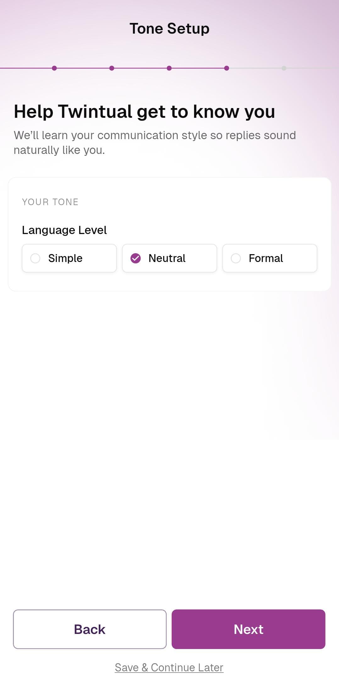 Tone Setup — Language Level