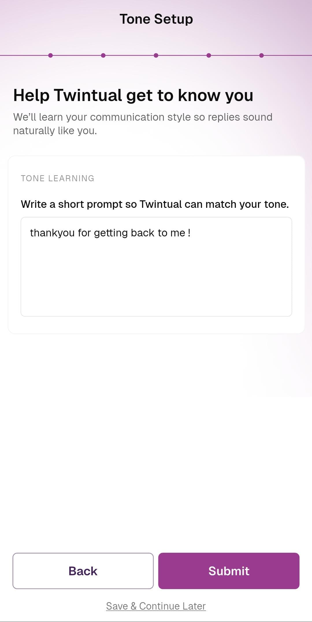 Tone Setup — Tone Learning prompt